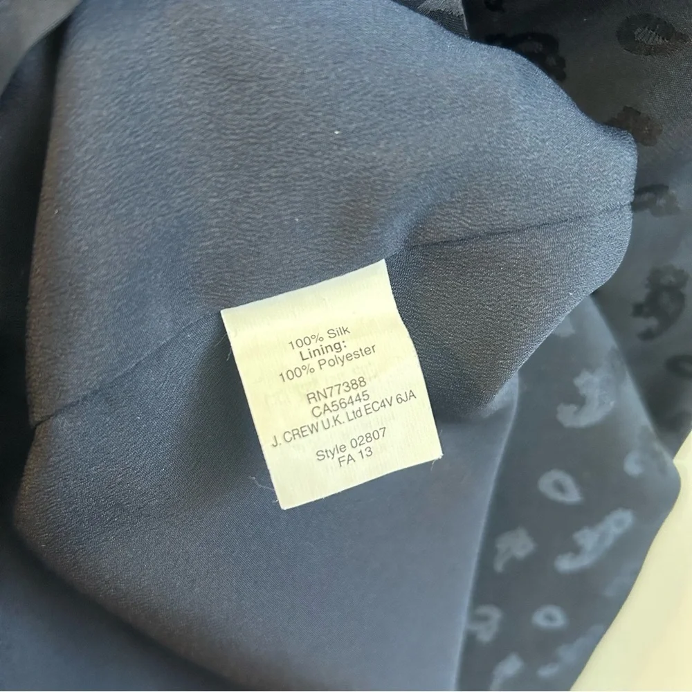 J. Crew 100% Silk  Tonal Paisley Dark Navy Blue Shift Mini Dress Size 4